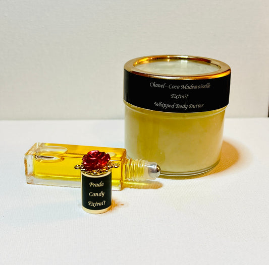 Her Body Khemistry Layered Combo Set “Chanel Coco Mademoiselle- Extrait Creamy Body Butter” & “Prada Candy -Extrait Fragrance Oil”