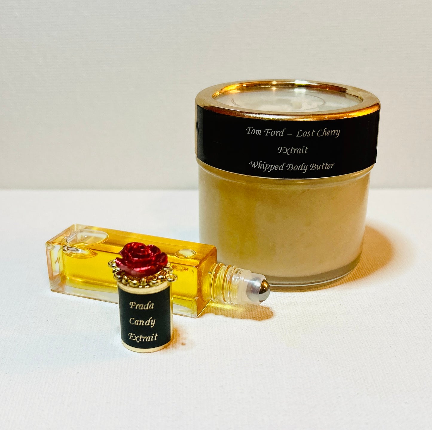 Her Body Khemistry Layered Combo Set Inspired by Tom Ford-Lost Cherry Creamy Body Butter & Prada-Candy Fragrance Oil