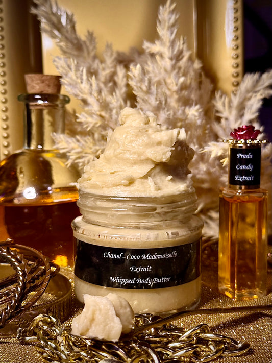 Her Body Khemistry Layered Combo Set Inspired by Chanel Coco Mademoiselle- Creamy Body Butter & Prada Candy -Fragrance Oil