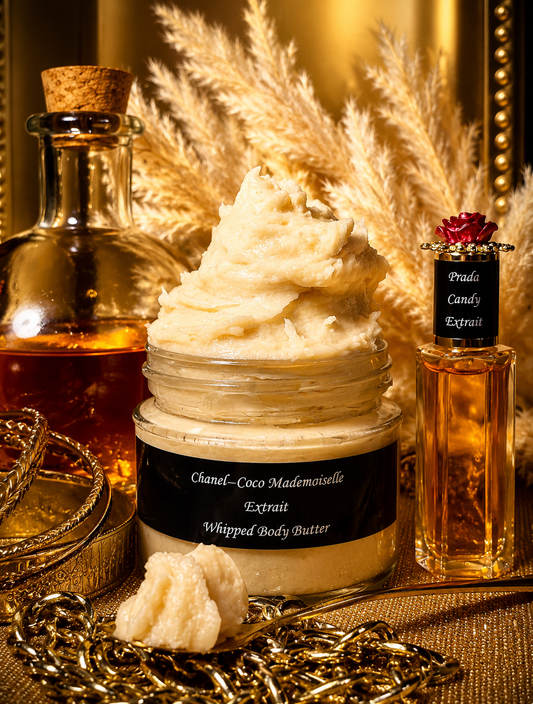 Her Body Khemistry Layered Combo Set Inspired by Chanel Coco Mademoiselle- Creamy Body Butter & Prada Candy -Fragrance Oil